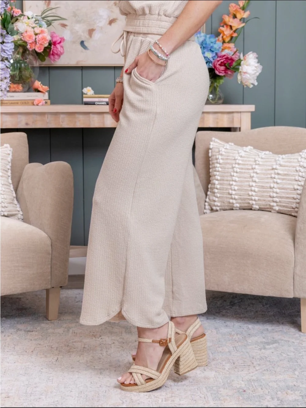Gigio Waffle-Knit Wide-Leg pants - Light Beige
